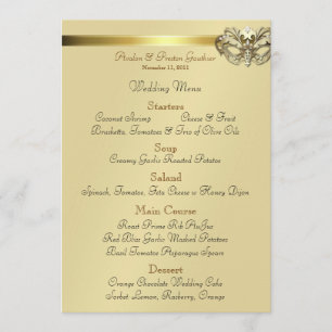 Gold Masquerade Green Jewel Wedding Menu