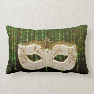 Gold Masquerade Green String Lights Lumbar Pillow