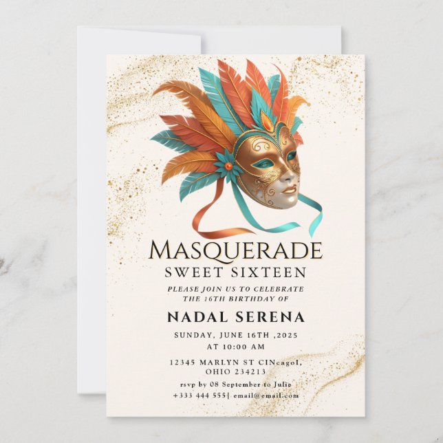 gold masquerade invitation (Front)
