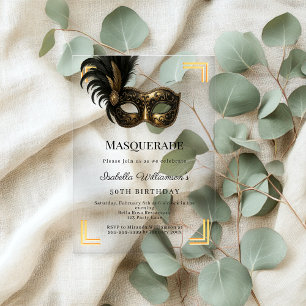 Gold Masquerade luxury birthday party Acrylic Invitations
