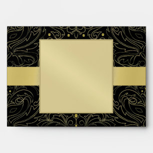 Gold Masquerade Mask Damask Halloween Envelope