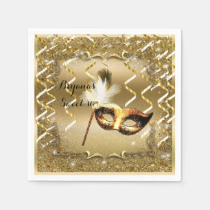 Gold Masquerade Mask Elegant Ball Birthday Party Napkin