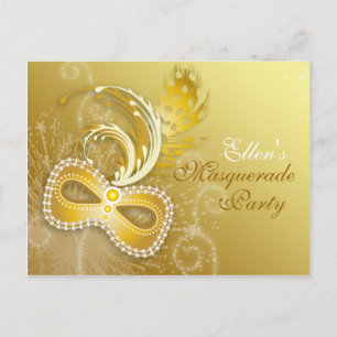 Gold Masquerade Party Invitation Postcard