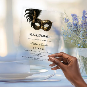 Gold Masquerade party Sweet 16 Acrylic Invitations