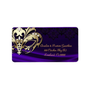 Gold Masquerade Purple Jewel Wedding Address Label
