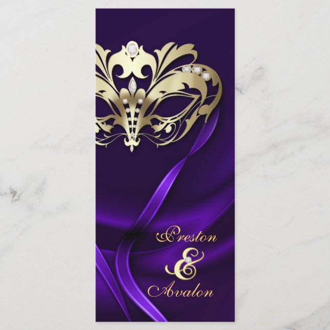 Gold Masquerade Purple Jewelled Wedding Program (Front)