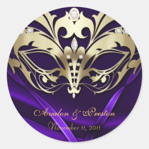 Gold Masquerade Purple Wedding Sticker