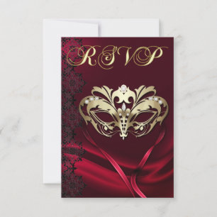 Gold Masquerade Red Jewelled RSVP Invitation