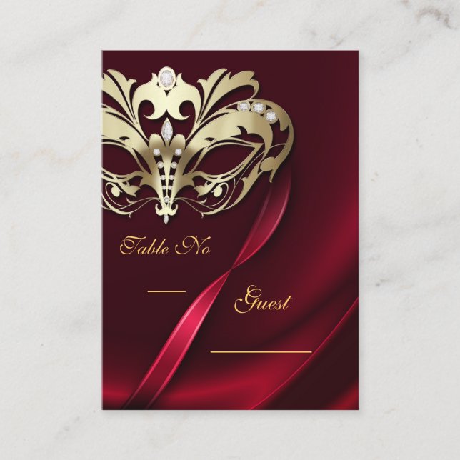 Gold Masquerade Red Jewelled Table PlaceCard (Front)