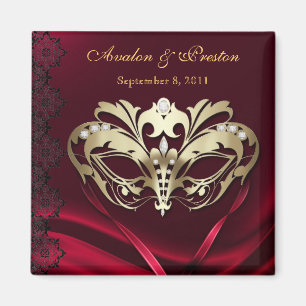 Gold Masquerade Red Save The Date Magnet