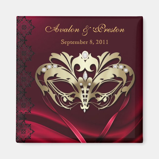 Gold Masquerade Red Save The Date Magnet (Front)