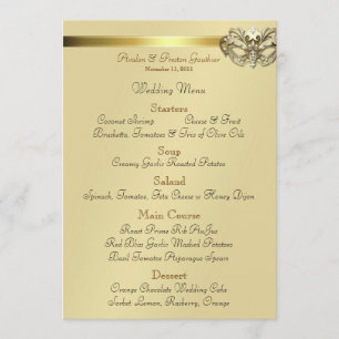 Gold Masquerade Teal Jewel Wedding Menu
