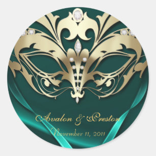 Gold Masquerade Teal Wedding Sticker