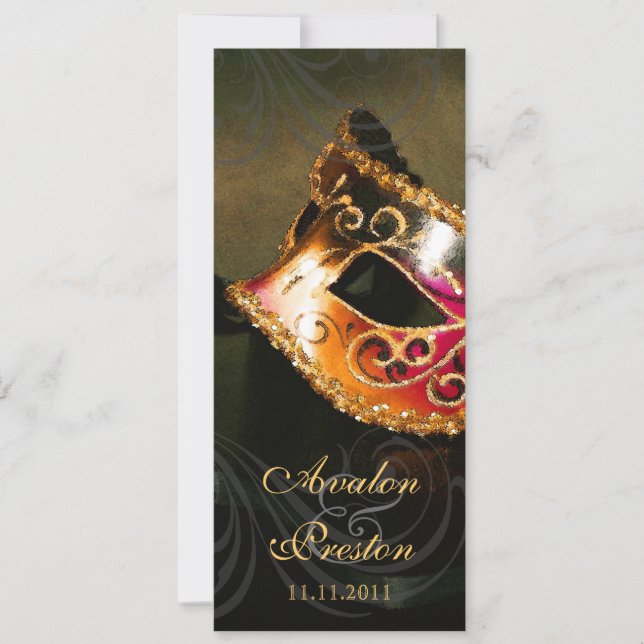 Gold Masquerade  Wedding Program Invitation (Front)