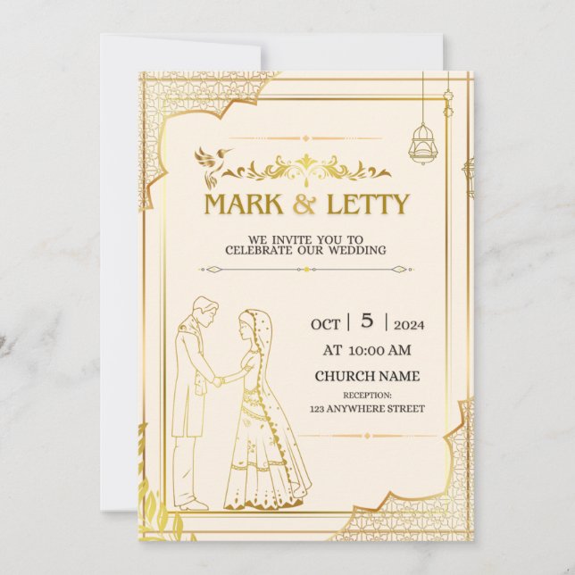 Gold Matt-Themed Wedding Invitation Design (Front)