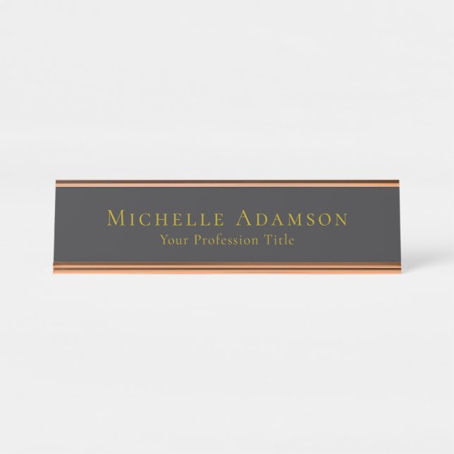 Gold & Matte Black Professional Plain Modern Desk Name Plate (Front)