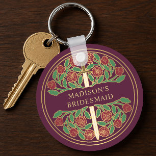 Gold Mauve Floral Bridesmaid Royal Wedding Gift Key Ring