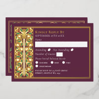 Gold Mauve Medieval Floral Sword Wedding RSVP