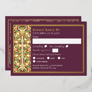 Gold Mauve Medieval Floral Sword Wedding RSVP