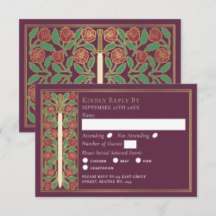 Gold Mauve Medieval Floral Sword Wedding RSVP Card