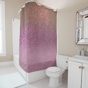 Gold Mauve Purple Sparkly Glitter Ombre Gradient Shower Curtain