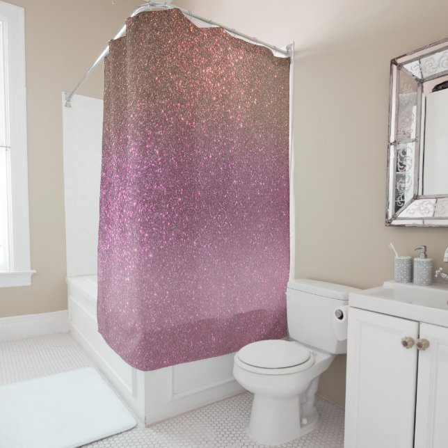 Gold Mauve Purple Sparkly Glitter Ombre Gradient Shower Curtain (In Situ)