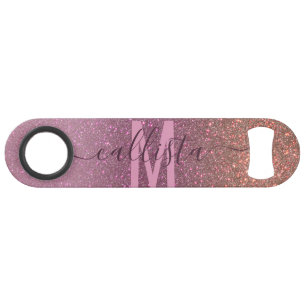 Gold Mauve Purple Sparkly Glitter Ombre Monogram