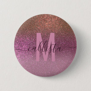 Gold Mauve Purple Sparkly Glitter Ombre Monogram 6 Cm Round Badge