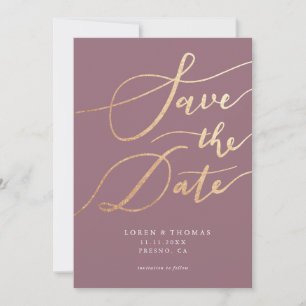 Gold Mauve Script Typography Save The Date