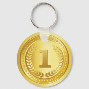 Gold medal 1st place winner button key ring