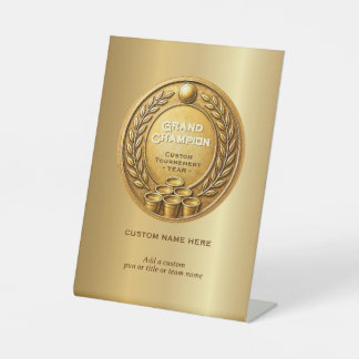 Gold Medal Beer Pong Tournament Championship Pedestal Sign