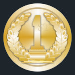 Gold Medal Classic Round Sticker<br><div class="desc">First Place "gold medal" sticker is perfect for school teachers who want to reward their students for academic achievements or for coaches of young children in sporting events or even just for parents who want to grade their children's chores around the house. It features the number 1 on a podium...</div>