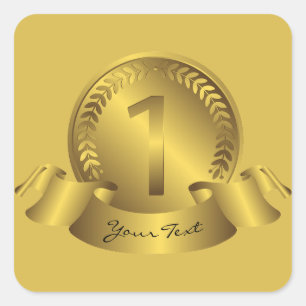 Gold Medal & Custom text Award Winner Square Sticker