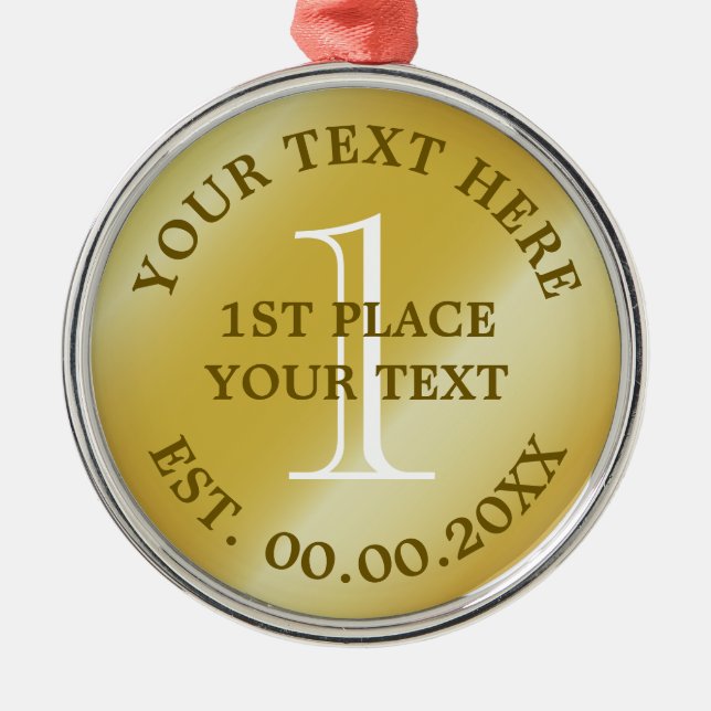 Gold medal first place champion winner medallion metal ornament (Front)