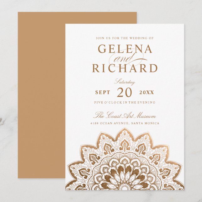 Gold Medallion Elegant Mandala Wedding Invitation (Front/Back)