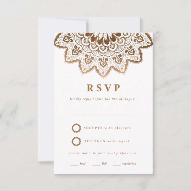 Gold Medallion Elegant Mandala Wedding RSVP (Front)