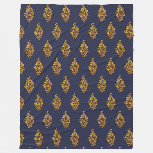 Gold Medallion Navy Fleece Blanket (Front)