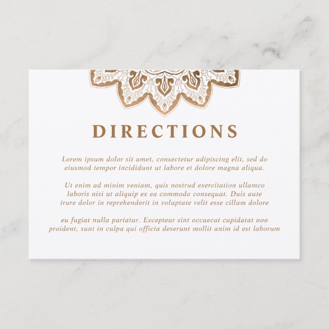 Gold Medallion Shimmer Mandala Wedding Directions Enclosure Card (Front)