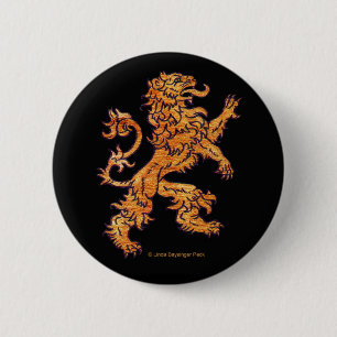 Gold Mediaeval Lion on Black 6 Cm Round Badge