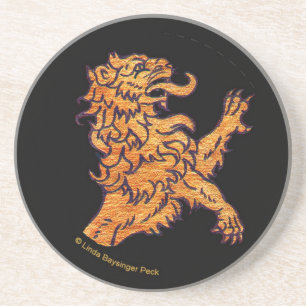 Gold Mediaeval Lion on Black Coaster