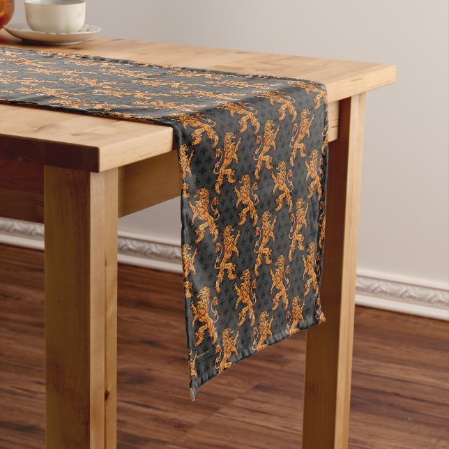 Gold Mediaeval Lions Fleur de Lis Short Table Runner (In Situ)