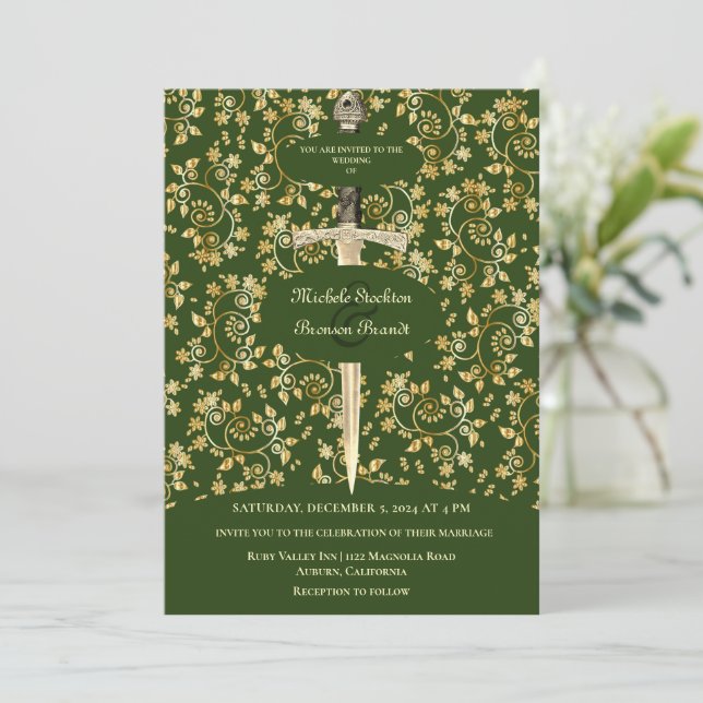 Gold Mediaeval Wedding Invitation (Standing Front)