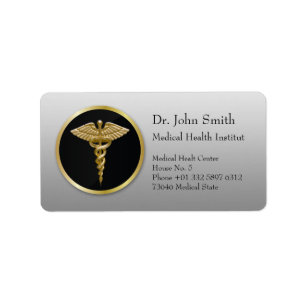 Gold Medical Caduceus - Address Label