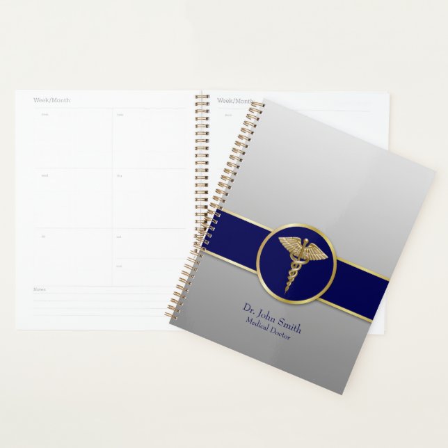 Gold Medical Caduceus Blue Professional Planner (Display)