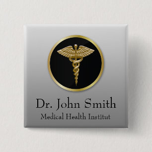 Gold Medical Caduceus - Button