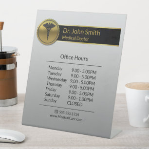 Gold Medical Caduceus Emblem Opening Hours Pedestal Sign