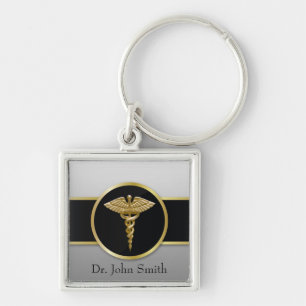 Gold Medical Caduceus - Keychain