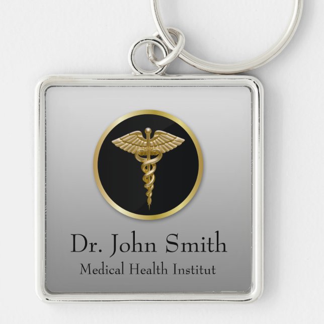 Gold Medical Caduceus - Keychain (Front)