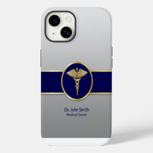 Gold Medical Caduceus Professional Blue iPhone 14 Case