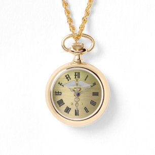 gold medical caduceus symbol watch